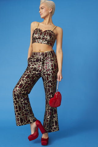 Pink Bamboo Animal Print Sequin Trousers-2