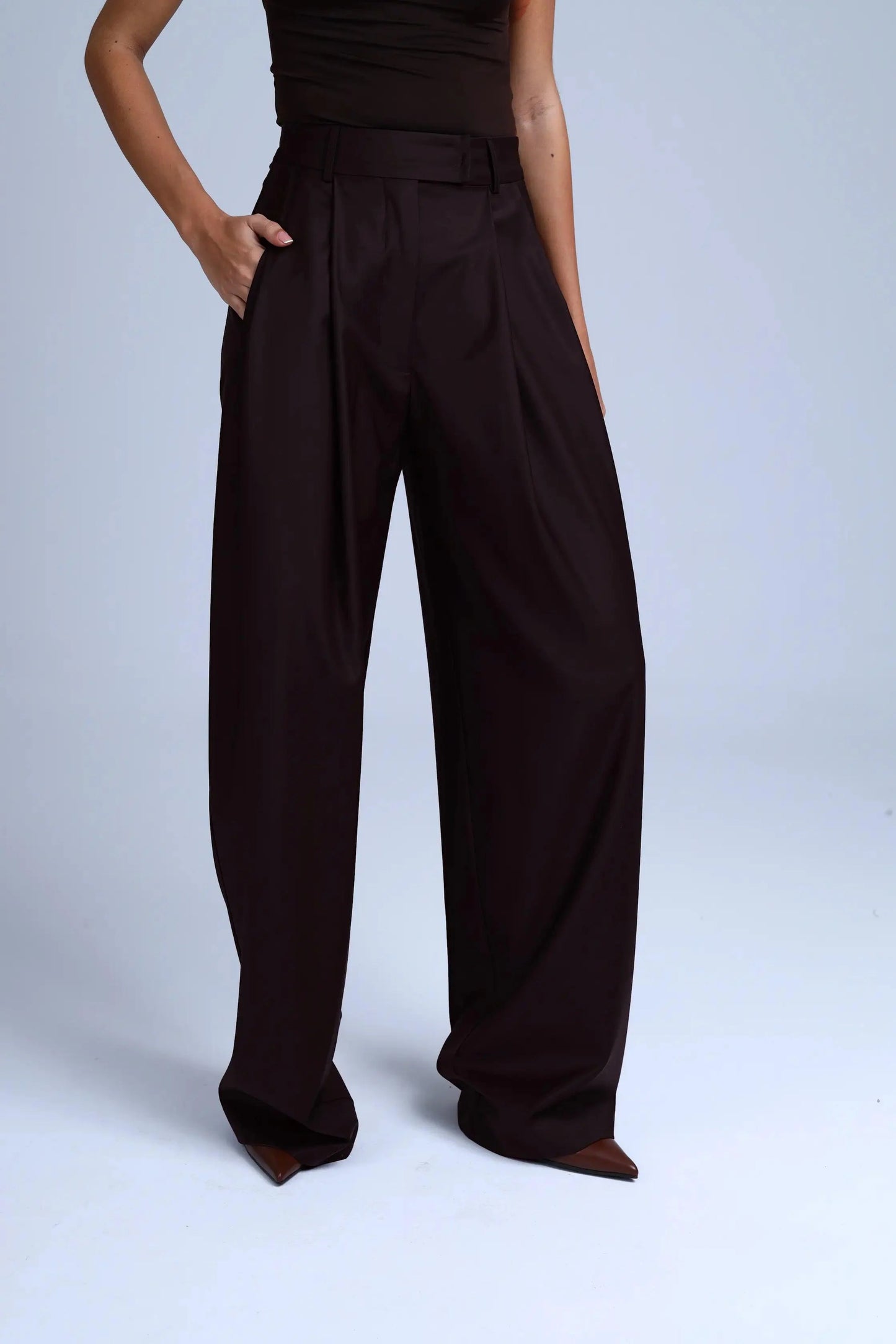 Monica Suit Wide Style Brown Virgin Wool Pants-4