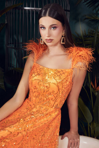 Neon Orange Ball Gown With Feathers-2