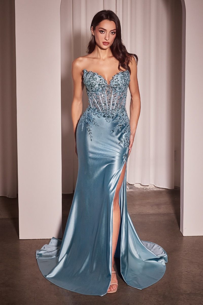 Satin & Lace Strapless Fitted Gown-2