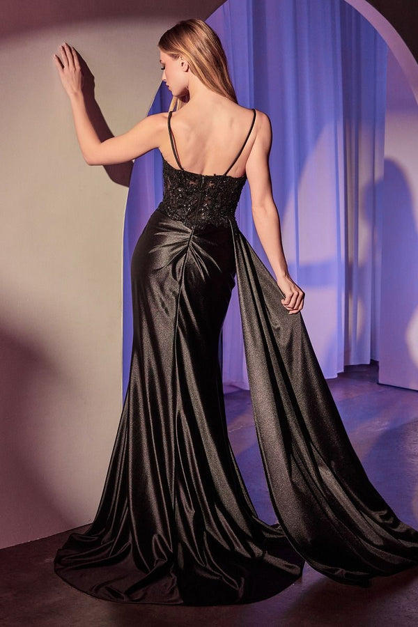 Satin Pleated Fitted Gown-3