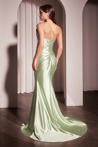 Pleated Strapless Fitted Satin Gown-4