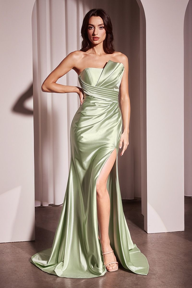 Pleated Strapless Fitted Satin Gown-1