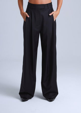 Liza Suit Wide Style Black Virgin Wool Pants-2