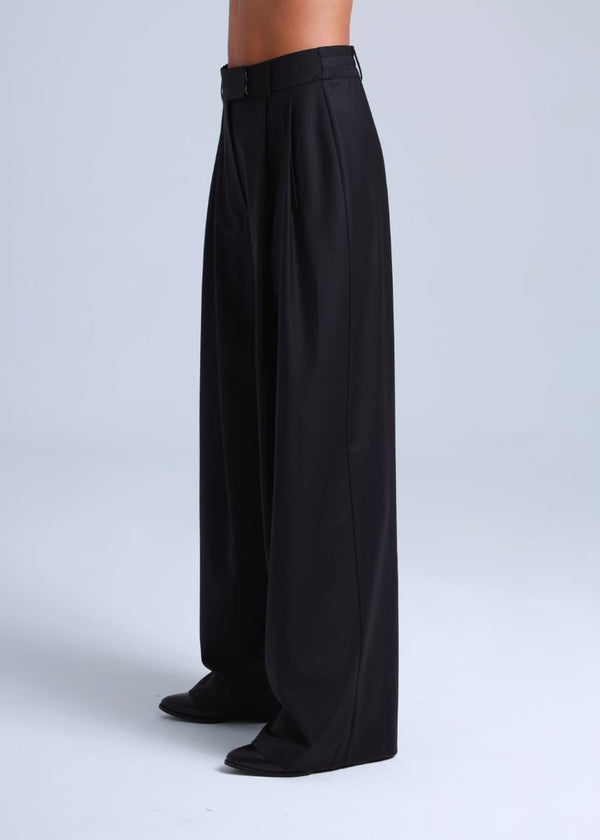 Liza Suit Wide Style Black Virgin Wool Pants-0