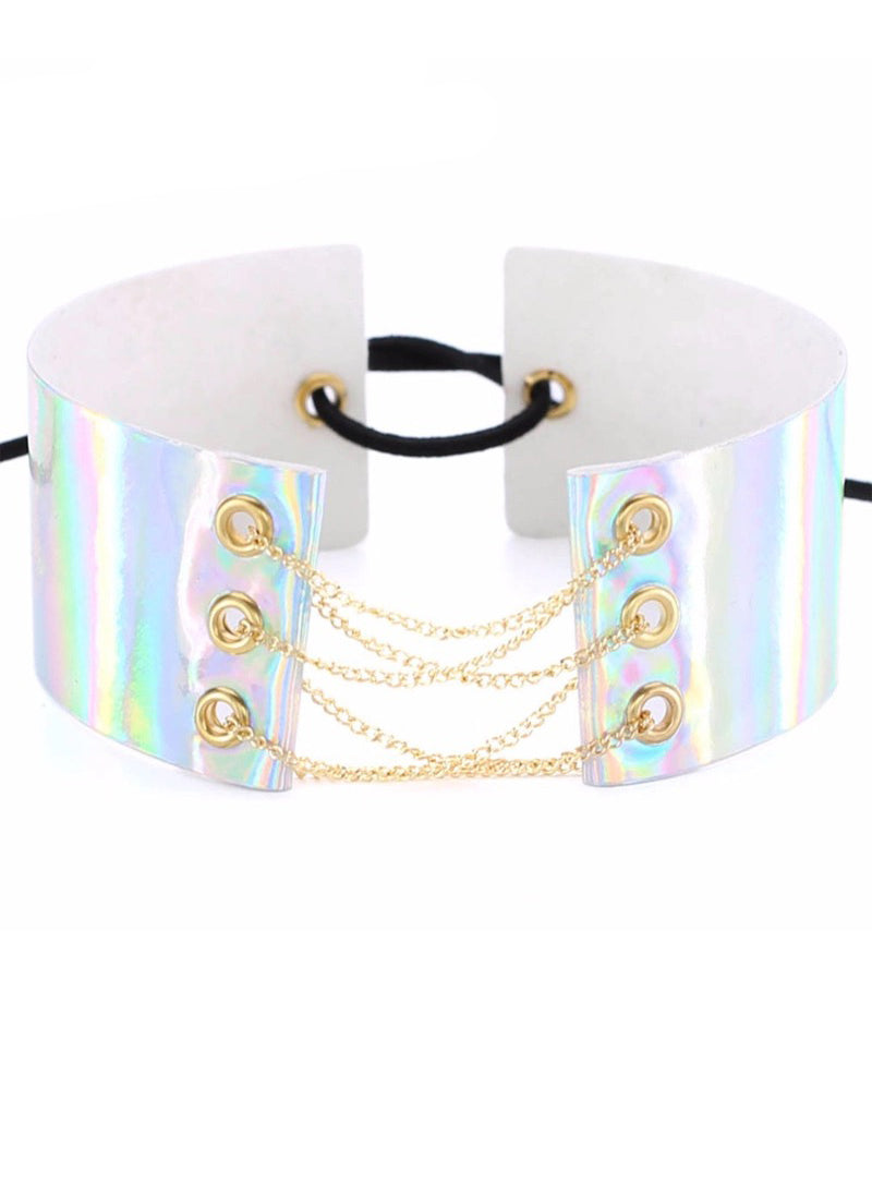 Metal Shine Choker With Chain Corset-3