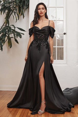 Satin Off The Shoulder A-Line Gown-0