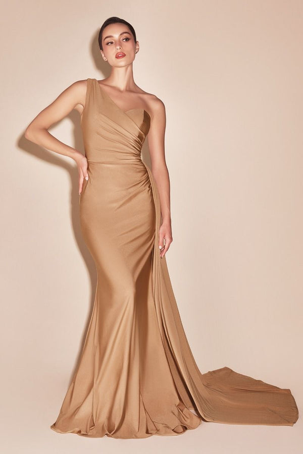 One Shoulder Stretch Satin Gown-10