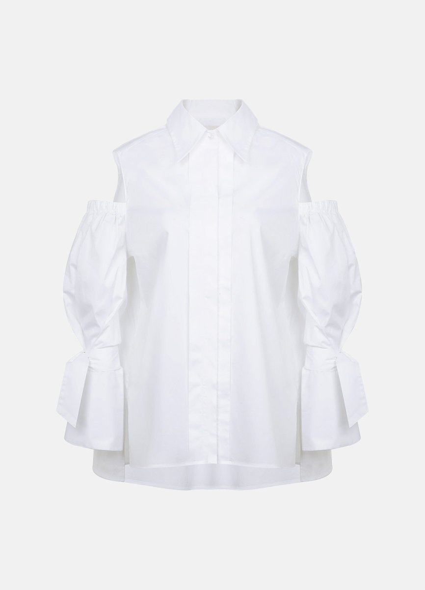 Quarta Open Shoulders White Organic Cotton Shirt-1