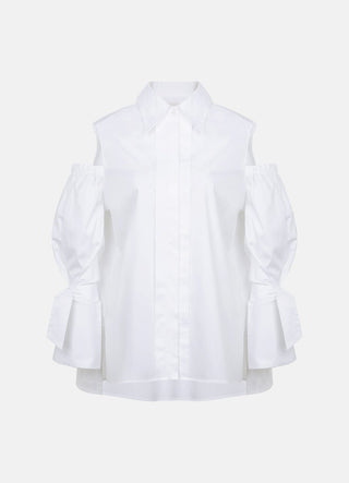 Quarta Open Shoulders White Organic Cotton Shirt-1