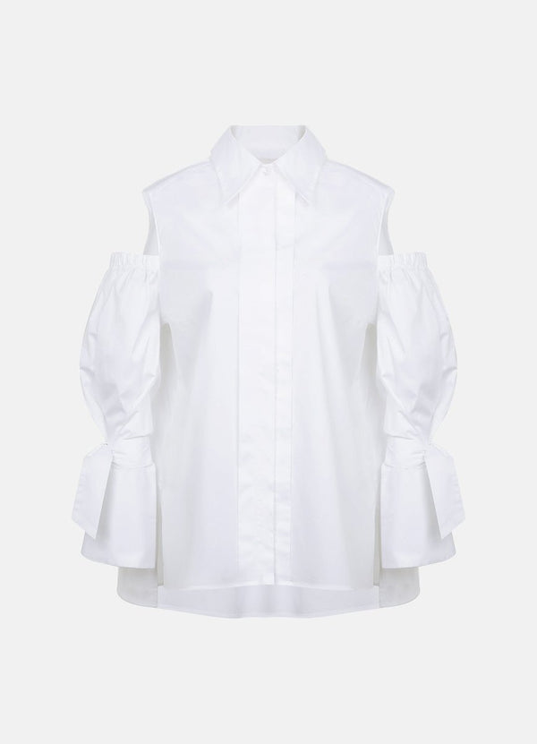 Quarta Open Shoulders White Organic Cotton Shirt-1