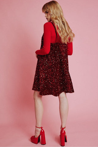 Red Sequin Cami Swing Dress-1