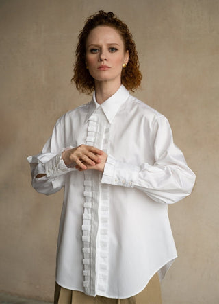 Settima Ruffled White Organic Cotton Shirt-0