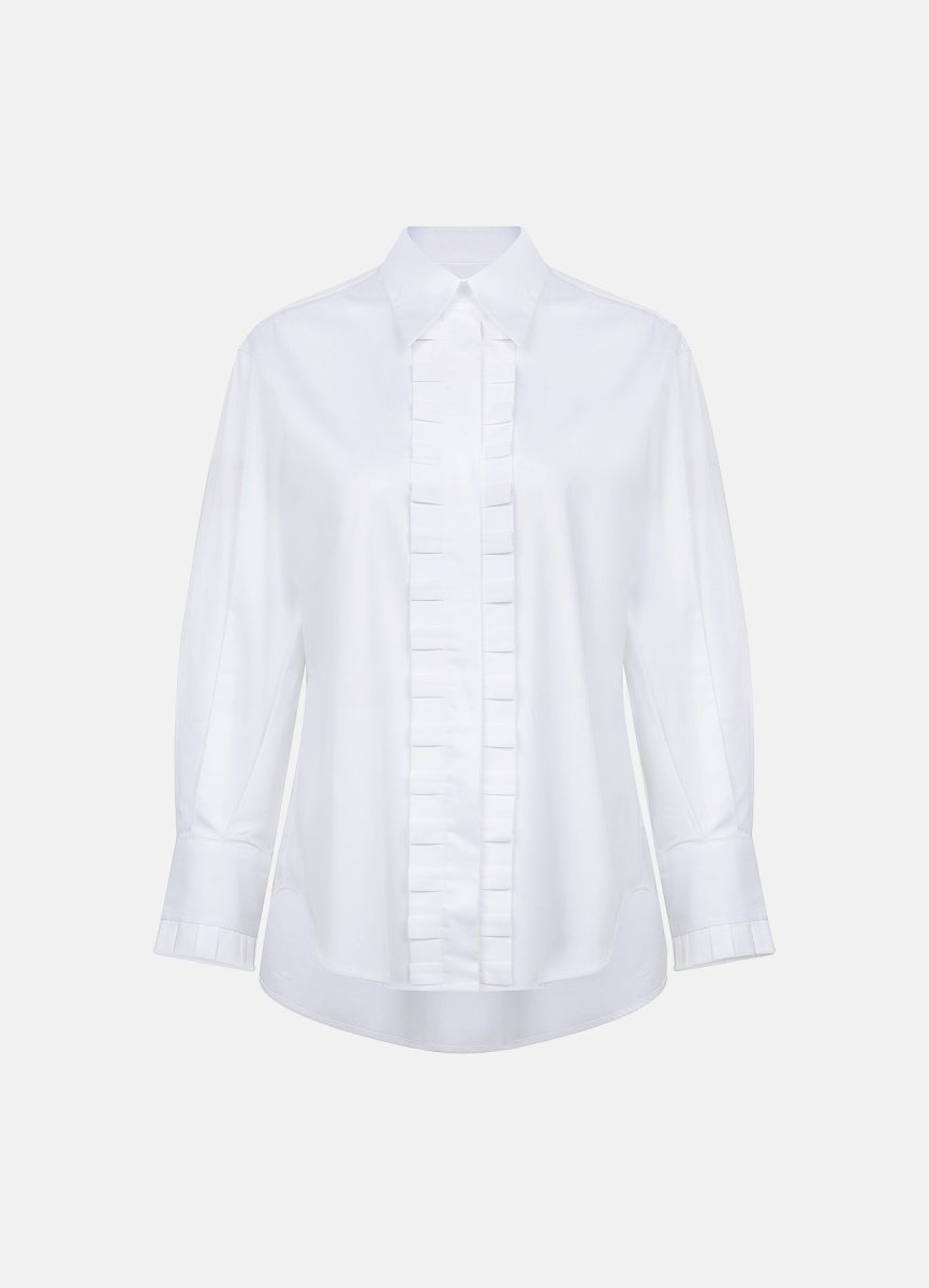 Settima Ruffled White Organic Cotton Shirt-1