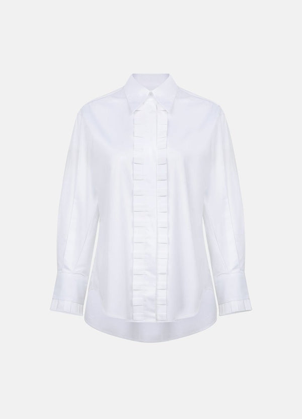 Settima Ruffled White Organic Cotton Shirt-1