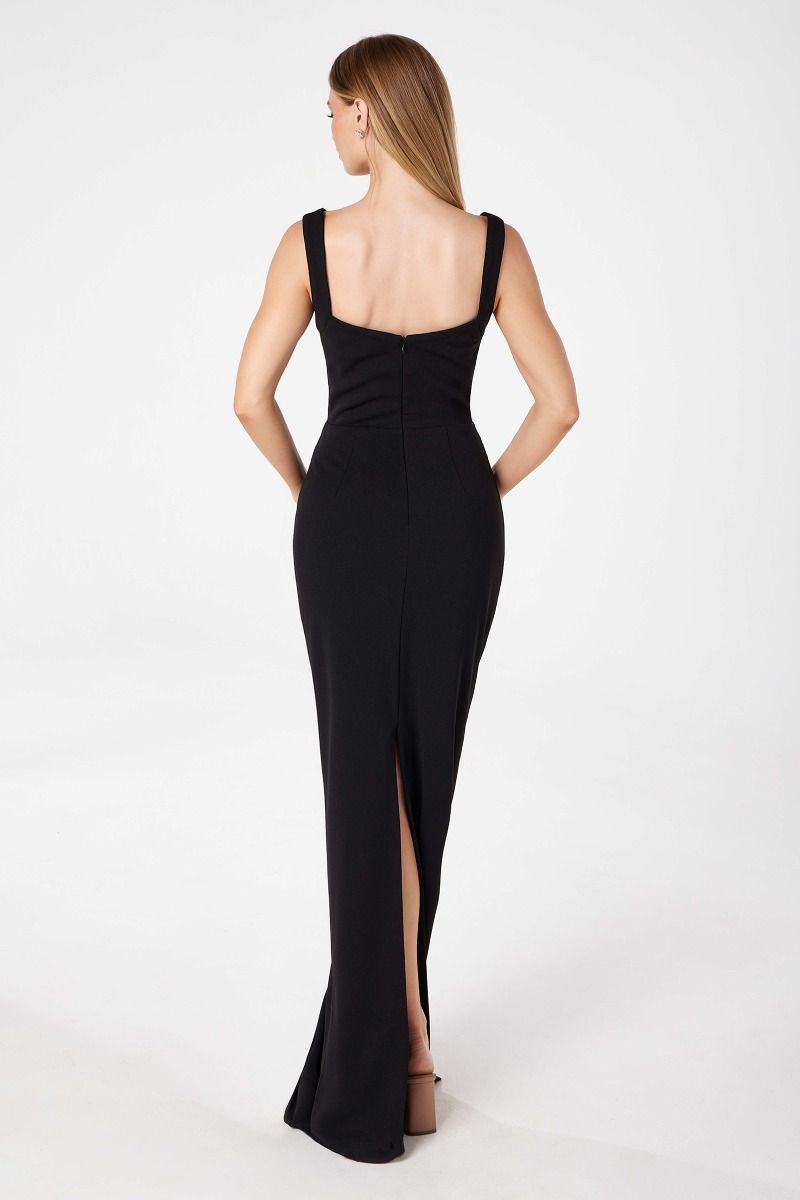 Illusion Scoop Neck Sleeveless Evening Dress with Spaghetti Straps and Open Criss-Cross Back-1