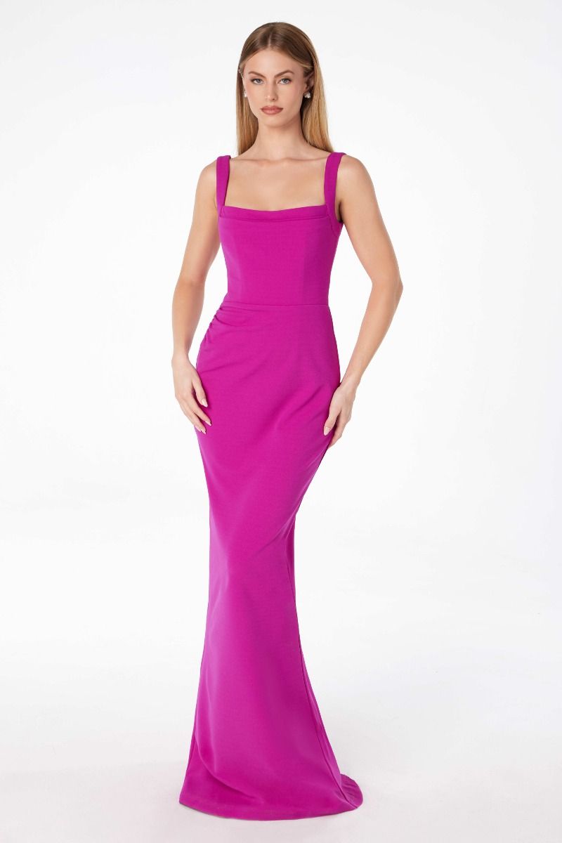 Illusion Scoop Neck Sleeveless Evening Dress with Spaghetti Straps and Open Criss-Cross Back-3