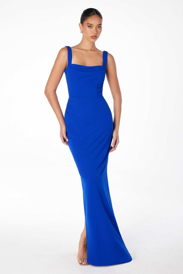 Illusion Scoop Neck Sleeveless Evening Dress with Spaghetti Straps and Open Criss-Cross Back-2