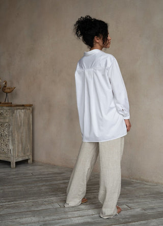 Terza Oversized Rolling-up White Cotton Shirt-2