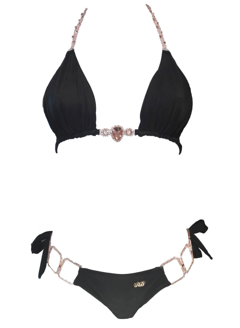 Tessa Triangle Top & Tie Side Bottom - Black-1