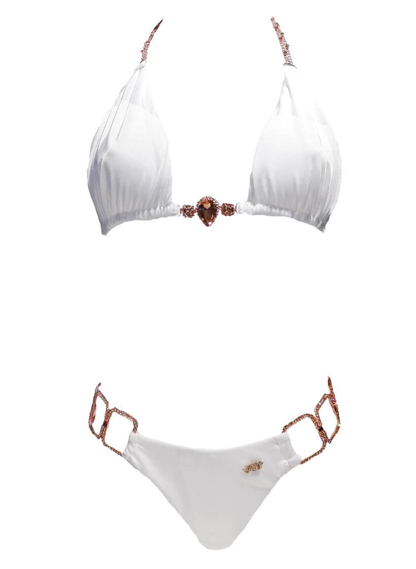 Tessa Triangle Top & Tie Side Bottom - White-1