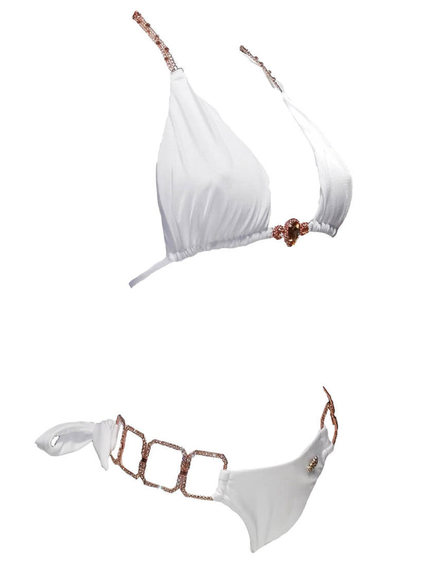 Tessa Triangle Top & Tie Side Bottom - White-2