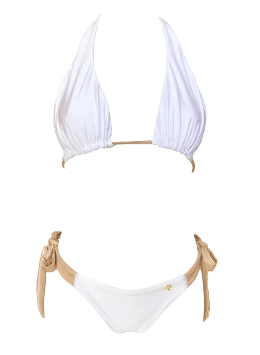 Trish Halter Top & Tie Side Bottom - White-0