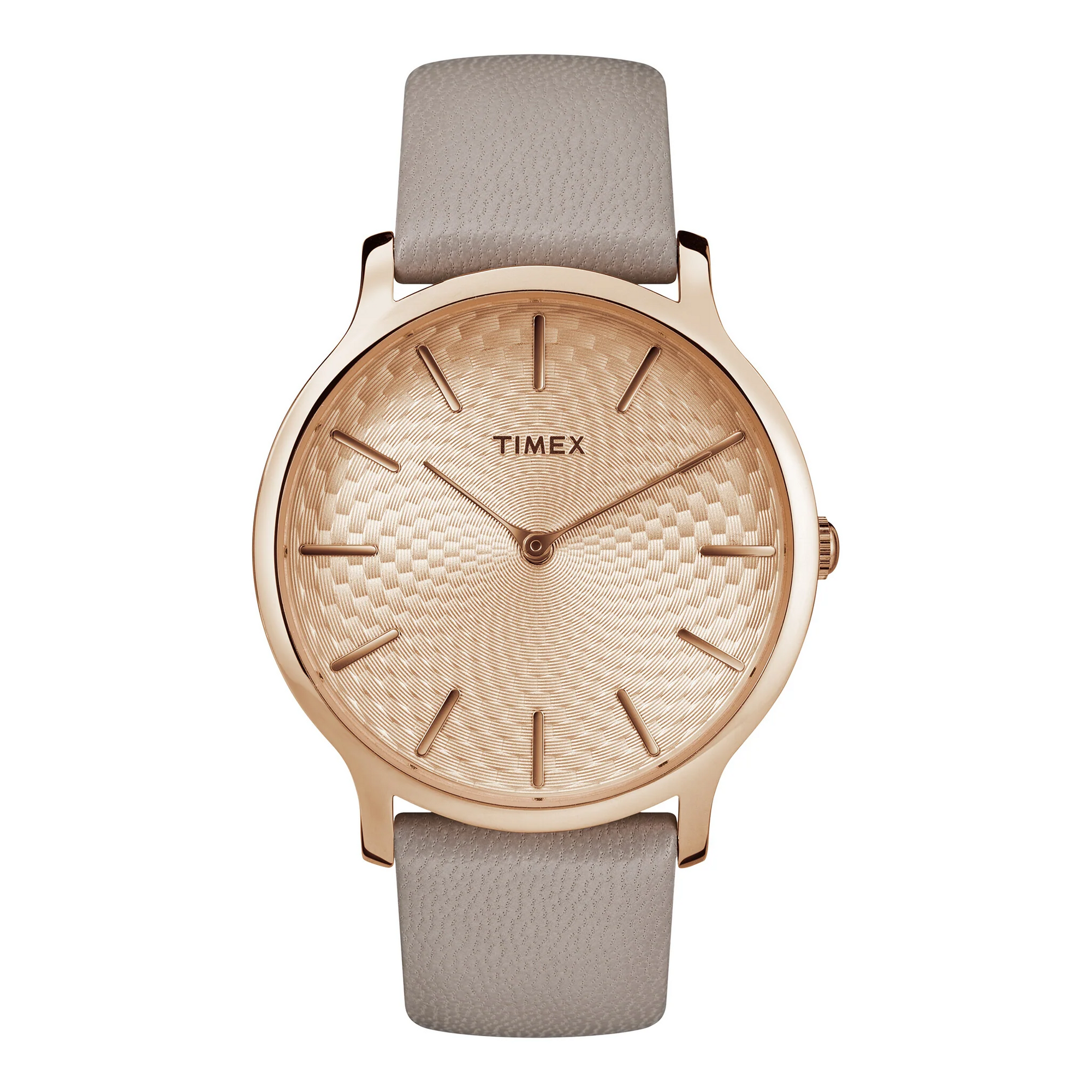 TIMEX Women's Watch with Rose Gold Brass Case and Gray Leather Band-0