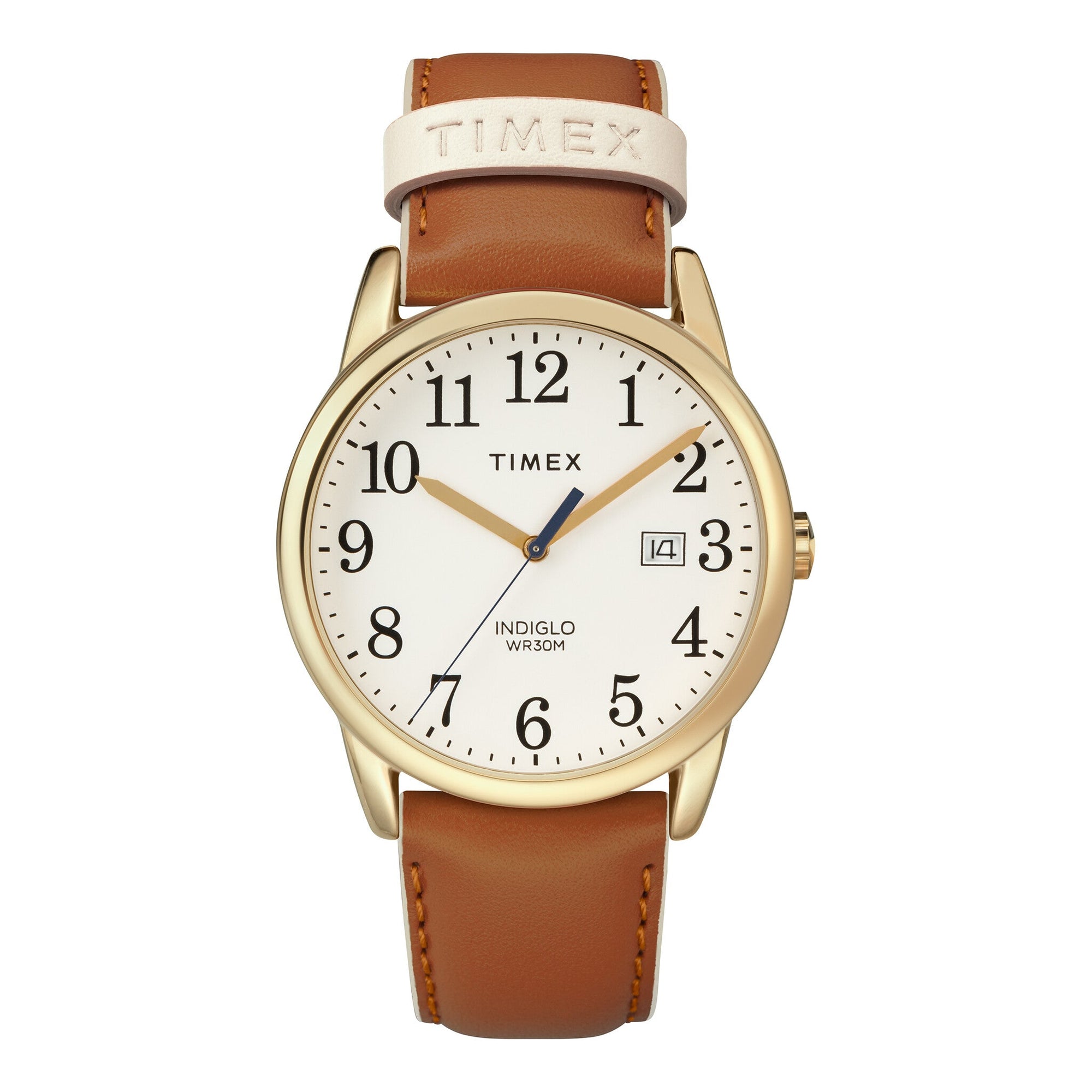 TIMEX Women's Watch with Gold Brass Case and Tan Leather Band-0