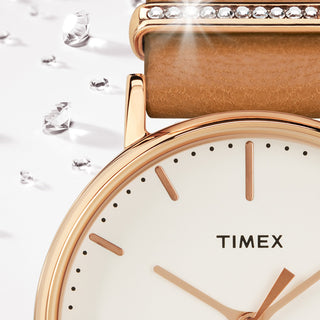 TIMEX Women's Watch with Rose Gold Brass Case and Tan Leather Band-4