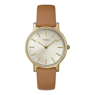 TIMEX Women's Watch with Gold Brass Case and Tan Leather Band-0