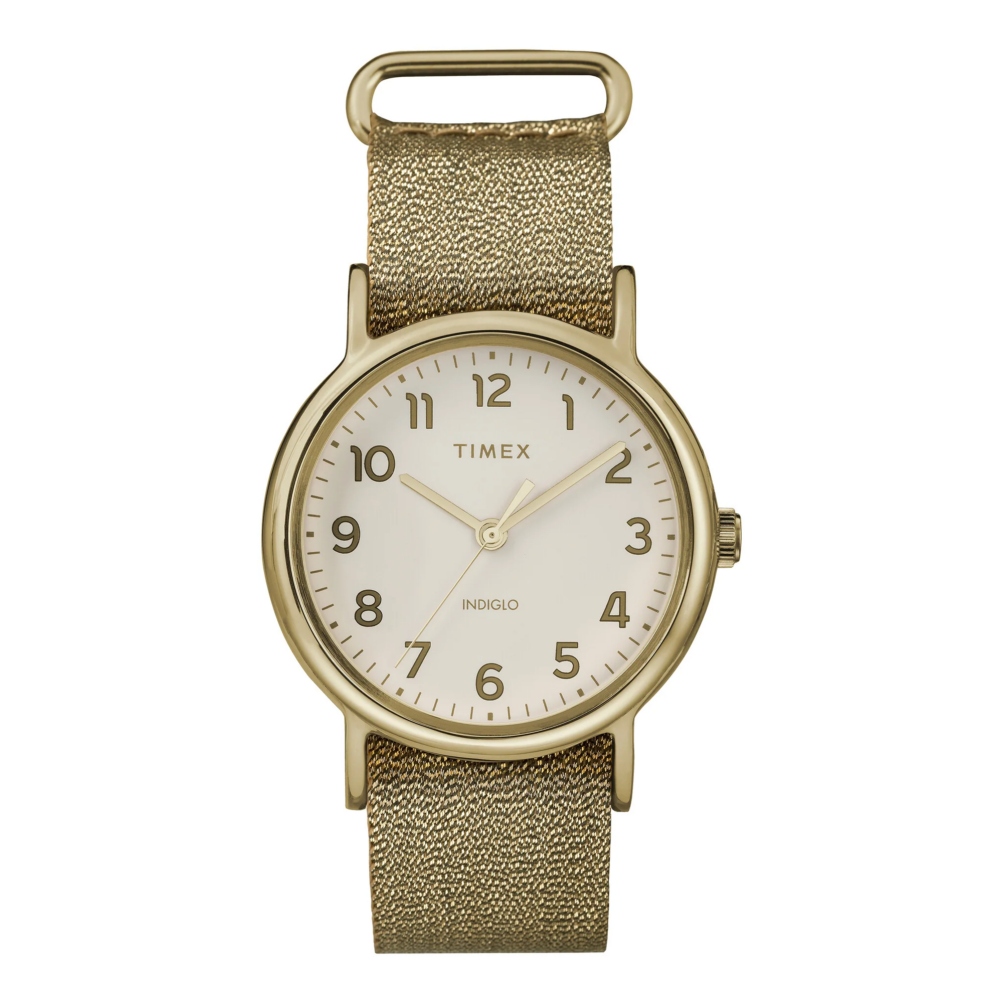 TIMEX Women's Watch with Gold Brass Case and Gold Fabric Band-0