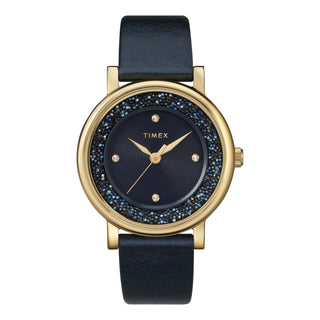 TIMEX Women's Watch with Gold Brass Case and Blue Leather Band-0