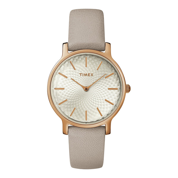 TIMEX Women's Watch with Rose Gold Brass Case and Gray Leather Band-0