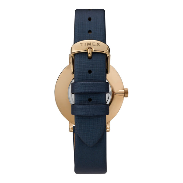 TIMEX Women's Watch with Gold Brass Case and Blue Leather Band-2