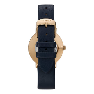 TIMEX Women's Watch with Gold Brass Case and Blue Leather Band-2