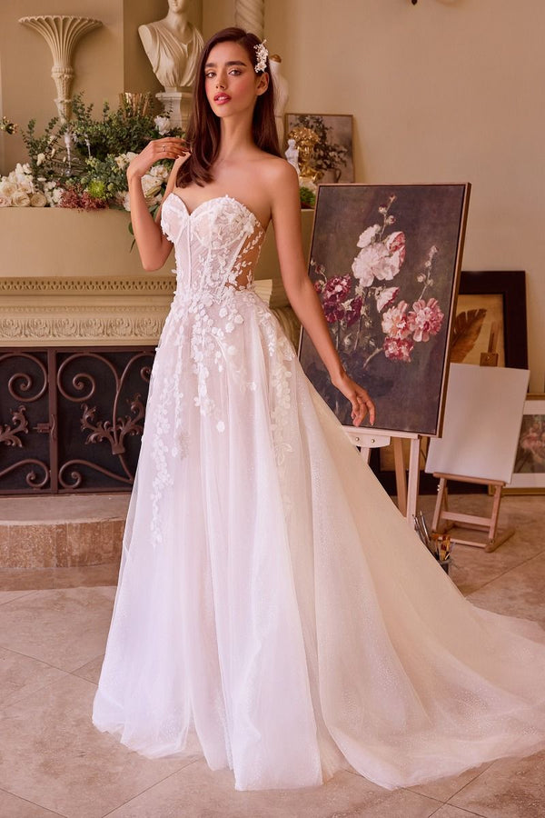 Floral Appliqued Strapless Wedding Ball Gown-1