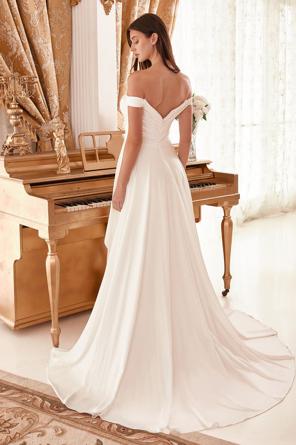 Draped Off The Shoulder Bridal Gown With Overskirt-1