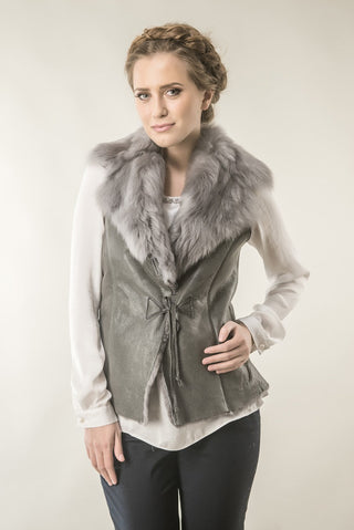 Gray Merino Fur Nappa Lamb Leather Vest-0