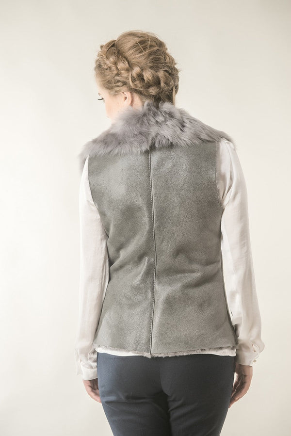 Gray Merino Fur Nappa Lamb Leather Vest-1